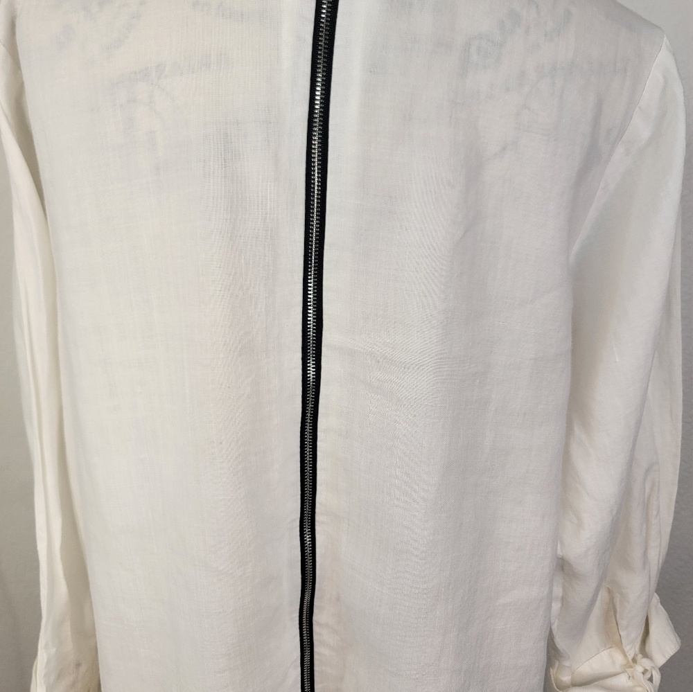 I.C Connie K Shirt Sz Large 100% Linen Tunic High Low Back Zip Lagenlook Beachy - Picture 4 of 11